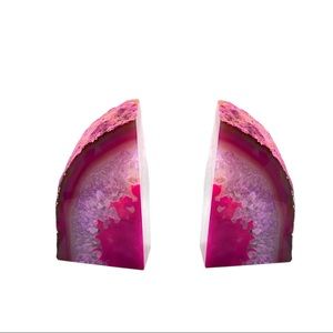 Agate Pink Geode Crystal Bookends